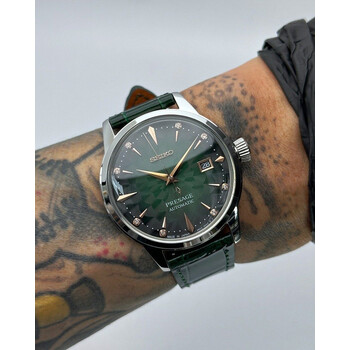 Custom Seiko Mod • Green Rose Diamond Sakura Silver Presage • 40.5mm